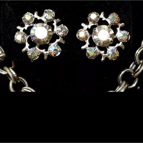 VTG JUDY LEE AB RHINESTONE POCKET WATCH DESIGN PENDANT NECKLACE EARRINGS LOT 20" - Picture 7 of 16